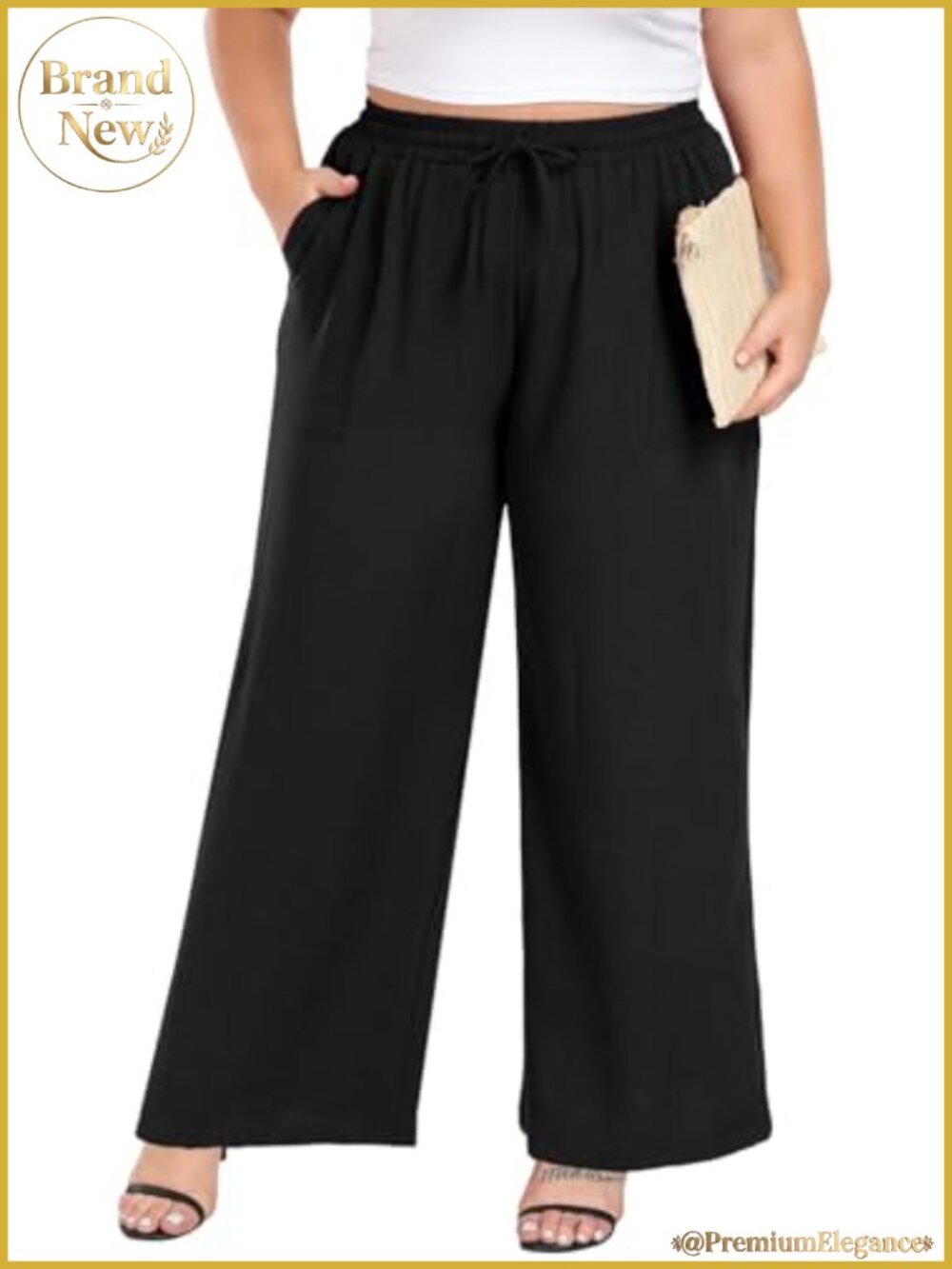 Plus Size Wide Leg Palazzo Pants High Waist with Pockets